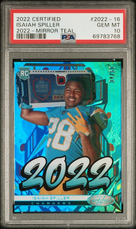 2022 Panini Certified Isaiah Spiller #2022-16 Mirror Teal /50 RC PSA 10 CHARGERS