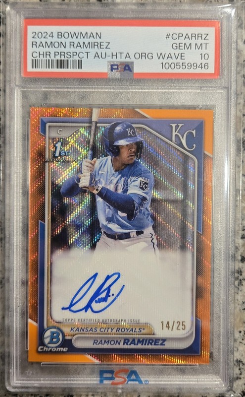 2024 Bowman Chrome Prospect Autograph Ramon Ramirez HTA Orange Wave Auto PSA 10