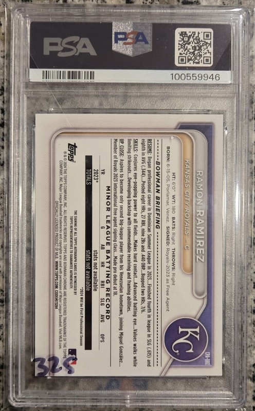 2024 Bowman Chrome Prospect Autograph Ramon Ramirez HTA Orange Wave Auto PSA 10 view 2