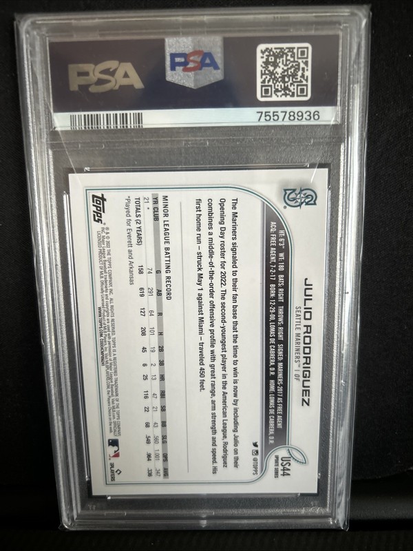 2022 Topps Update Series Julio Rodriguez #US44 Rainbow Foil (RC) PSA 9  Mint view 2
