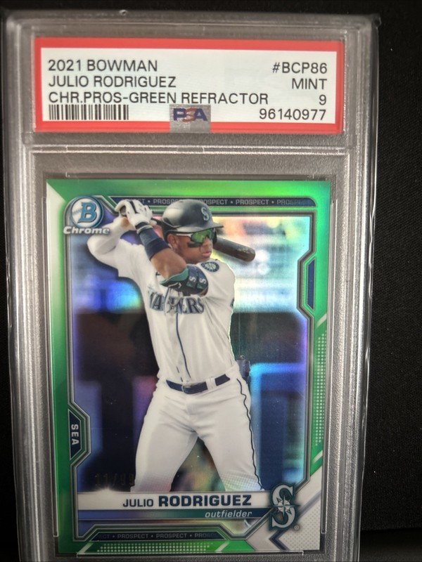 Julio Rodriguez 2021 Bowman Chrome Green Refractor # 11/99 PSA 9 Mint