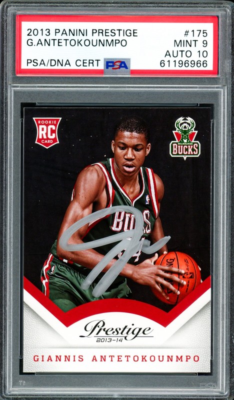 Giannis Antetokounmpo Auto 2013 Panini Prestige RC 175 Bucks PSA 9 Sig 10 DNA