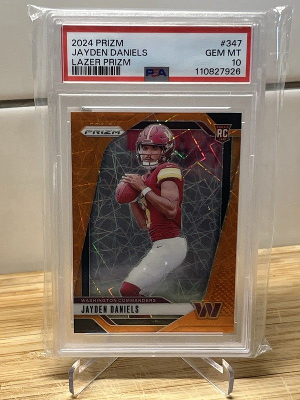 2024 PANINI PRIZM LAZER PRIZM #347 JAYDEN DANIELS ROOKIE RC PSA 10 COMMANDERS