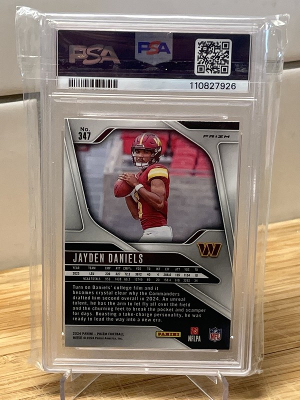 2024 PANINI PRIZM LAZER PRIZM #347 JAYDEN DANIELS ROOKIE RC PSA 10 COMMANDERS view 2