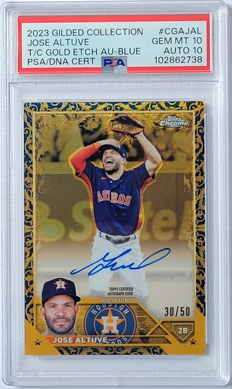 2023 Topps Gilded Collection Blue Etch Auto CGA JAL  JOSE ALTUVE 30/50 PSA 10/10