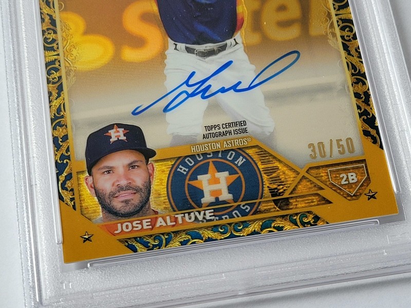 2023 Topps Gilded Collection Blue Etch Auto CGA JAL JOSE ALTUVE 30/50 PSA 10/10 view 2