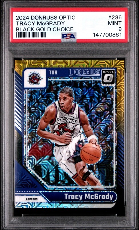 Tracy McGrady PSA 9 Pop 1 Highest 2024 Donruss Optic /8 Black Gold Choice Prizm