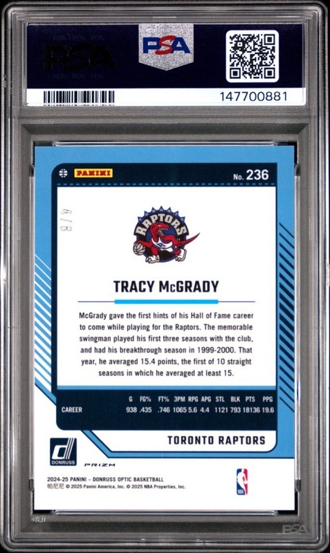 Tracy McGrady PSA 9 Pop 1 Highest 2024 Donruss Optic /8 Black Gold Choice Prizm view 2