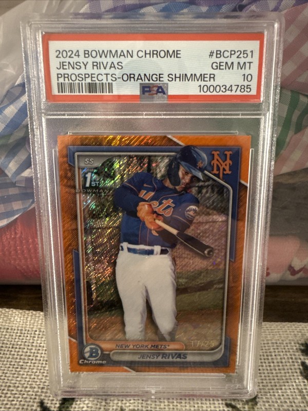 2024 Bowman Chrome - Prospect Autographs Jensy Rivas Orange Shimmer /25 PSA 10
