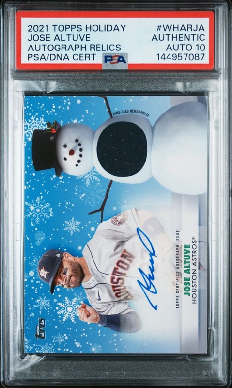 💥2021 Topps Holiday JOSE ALTUVE Astros Patch Relic SSP /25 Pop 1 PSA 10 Auto!💥 view 2