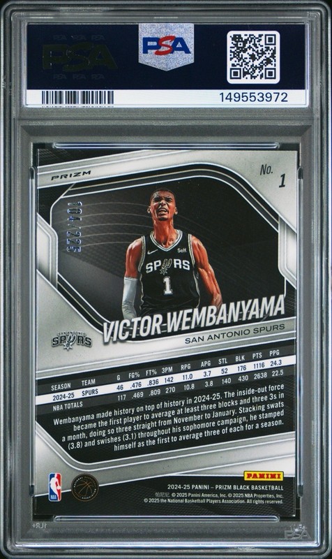 PSA 2024-25 Panini Prizm Black Victor Wembanyama BASKETBALL Holo #1 /225 POP/5🦄 view 2