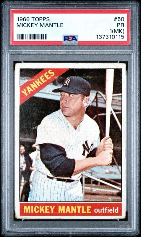 Mickey Mantle 1966 Topps #50 NY Yankees Vintage PSA 1 Nice Look Paper on back