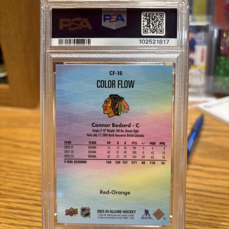 2023 UD ALLURE COLOR FLOW RED-ORANGE #CF16 CONNOR BEDARD PSA 10🔥🔥🔥🔥🔥 view 2