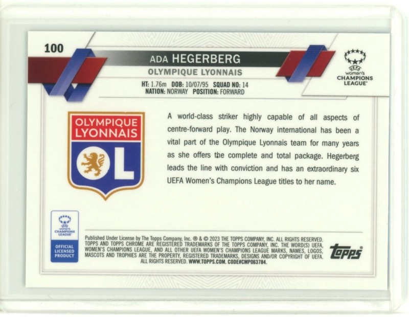 2022-23 TOPPS CHROME SAPPHIRE WOMENS CHAMPIONS LEAGUE ADA HEGERBERG #100 view 2