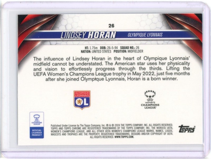 2023-24 TOPPS CHROME SAPPHIRE WOMENS UEFA CHAMPIONS LEAGUE LINDSEY HORAN #26 view 2