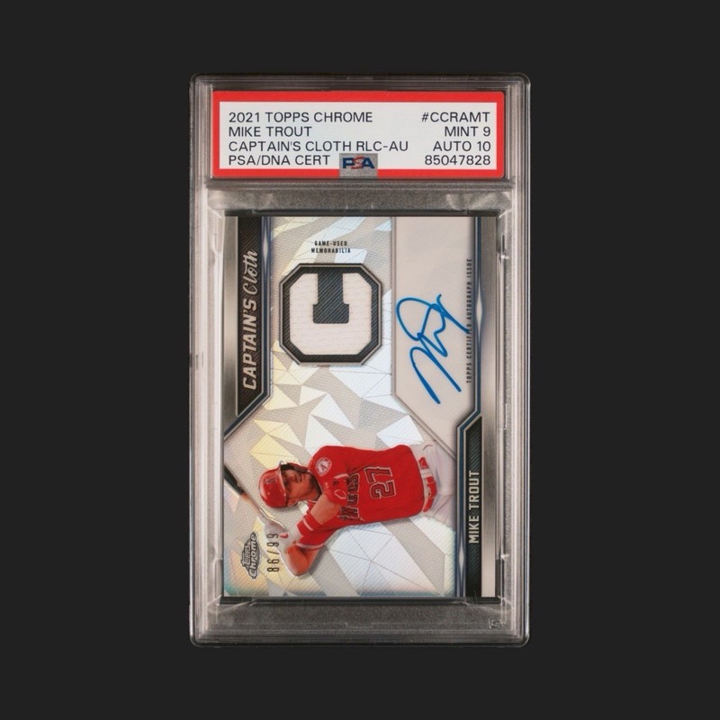2021 TOPPS CHROME CAPTAIN'S CLOTH RELICS MIKE TROUT /99 PSA 9 AUTO 10 RLC-AU