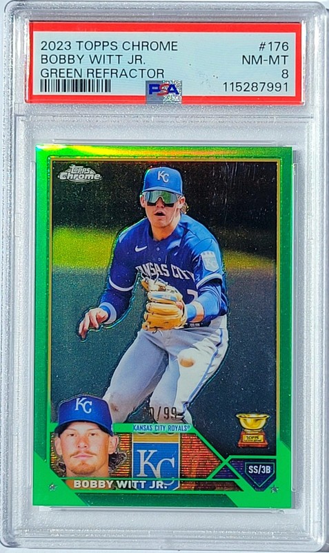 2023 Topps Chrome #176 BOBBY WITT JR. Green Refractor  PSA 8  70/99  ROYALS