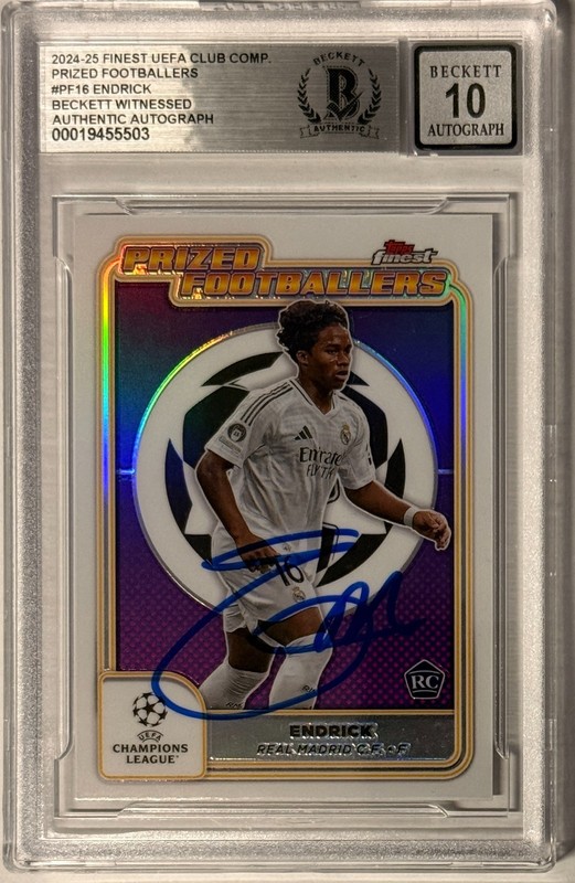 2024-25 Topps UEFA Prized Footballers #PF16 Signed Endrick Beckett BAS AUTO 10