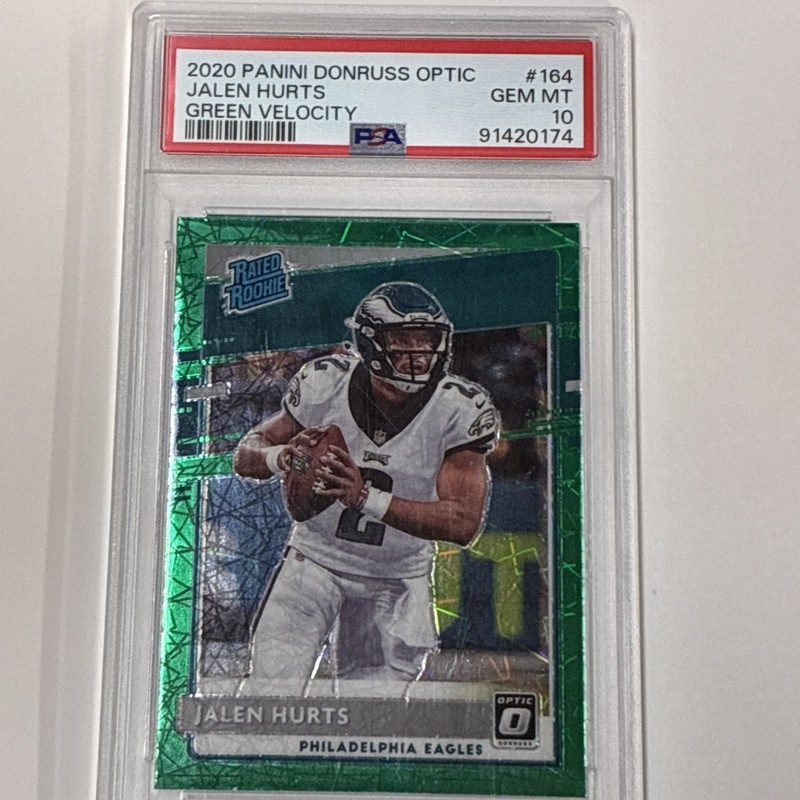 2020 Panini Optic Jalen Hurts #164 Green Velocity PSA 10 Rated Rookie Eagles RC