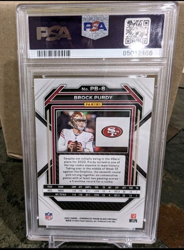 2022 Panini Chronicles - Prizm Black Brock Purdy #PB-8 (RC) - PSA 9 view 2