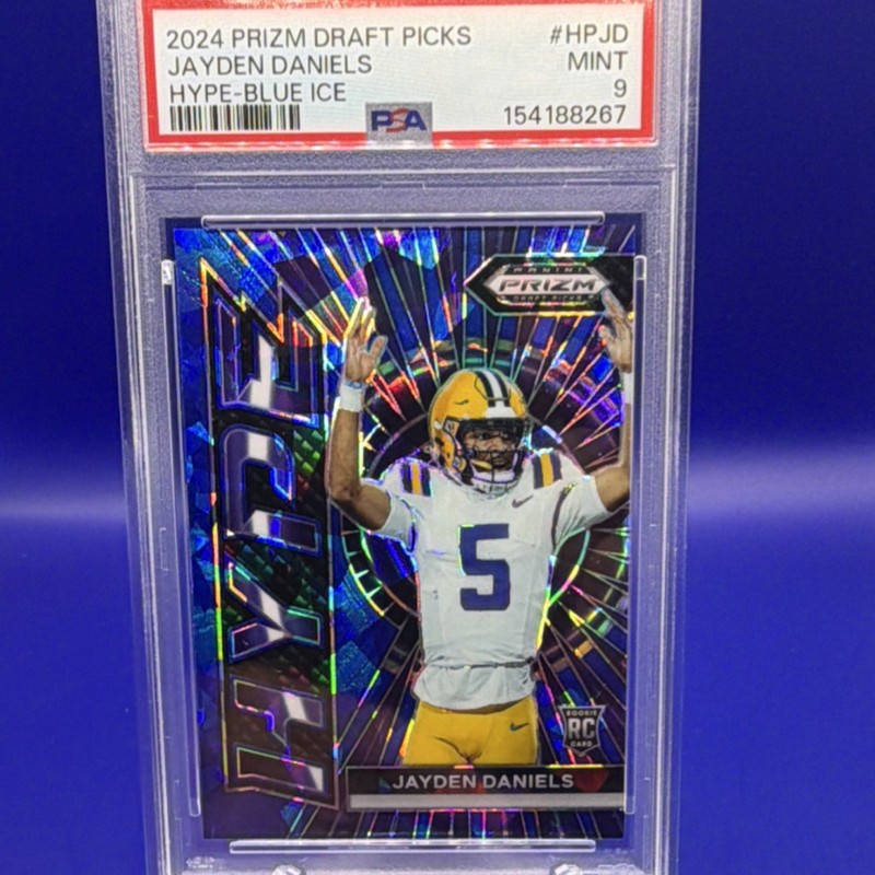 2024 Panini Prizm Draft Jayden Daniels LSU Hype Blue Ice Rookie #HP-JD /99 PSA 9