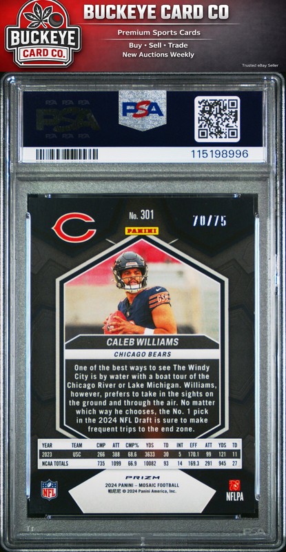 2024 Panini Mosaic #301 Caleb Williams Blue No Huddle PSA 9 view 2