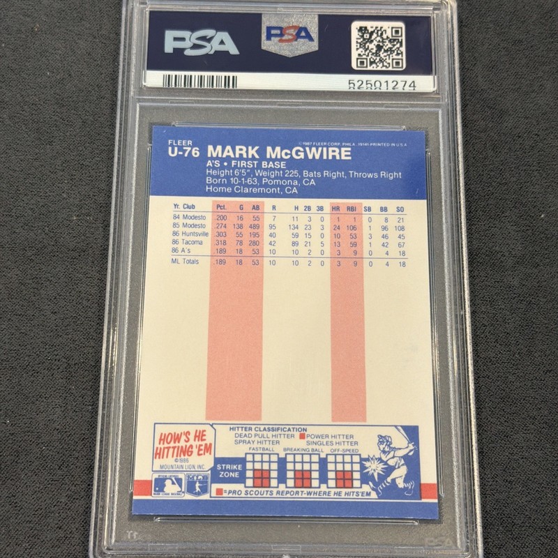 1987 Fleer Update Mark McGwire PSA 10 #U-76 Rookie Card RC Only 1 Left view 2
