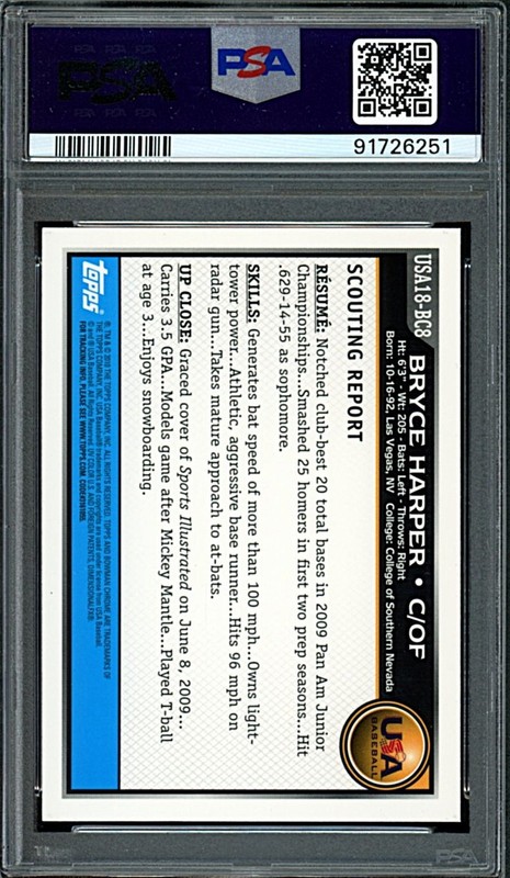 2010 Bowman Chrome Bryce Harper PSA 8 view 2