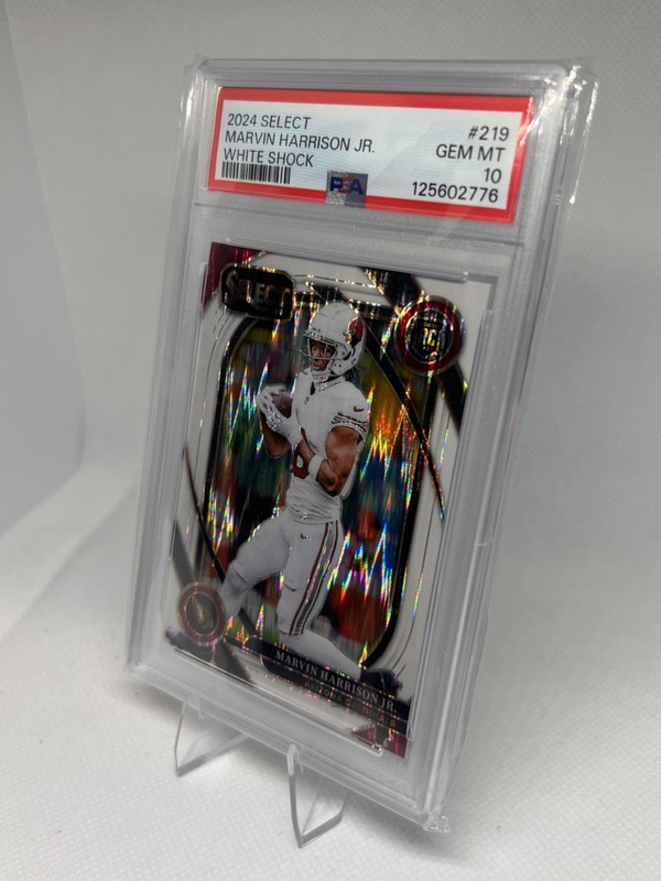 2024 Panini Select - Marvin Harrison Jr. Club RC White Prizm Shock #/199 PSA 10 view 2
