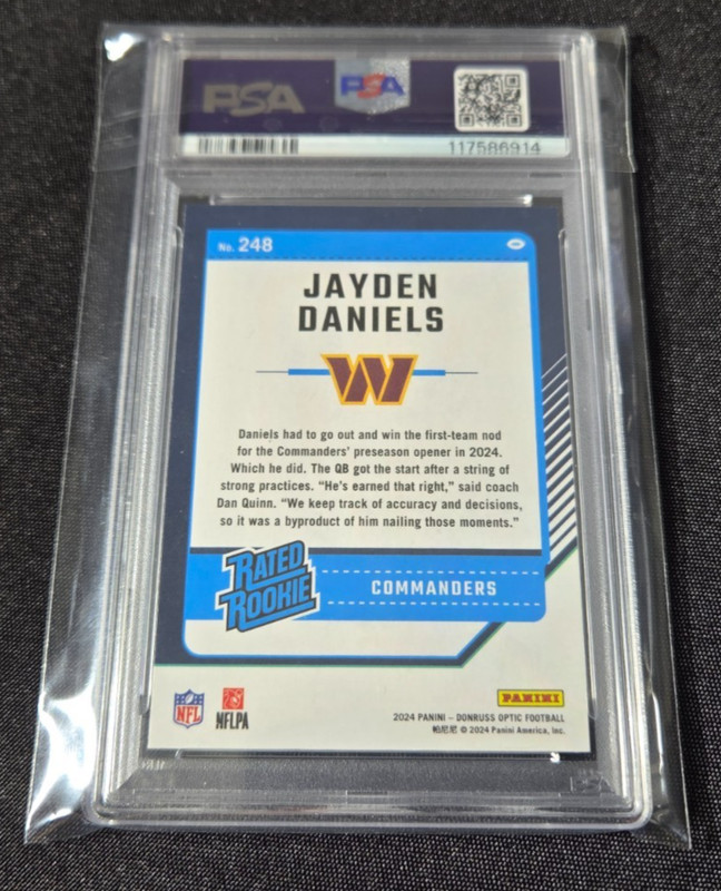 2024 Donruss Optic Jayden Daniels #248 PSA 10 GEM MT Rated Rookie Commanders RC view 2