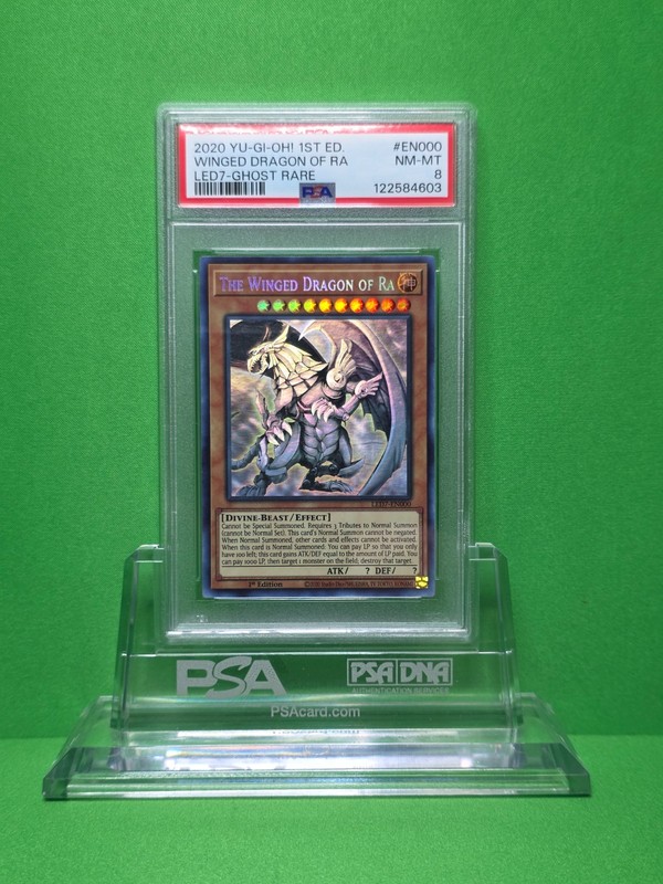 YU-GI-OH 2020 RAGE OF RA THE WINGED DRAGON OF RA GHOST RARE LED1-EN000 PSA 8