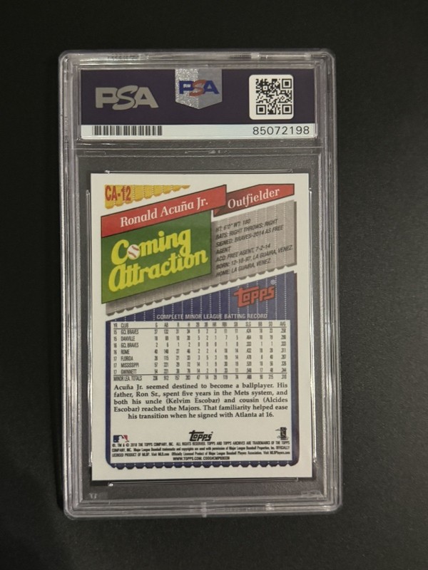 2018 Topps Ronald Acuna JR Rookie - Coming Attraction - On Card Auto - PSA 10   view 2