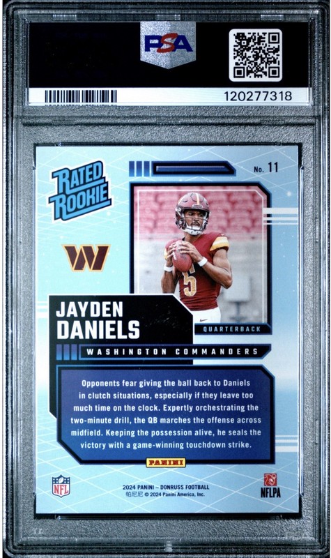 2024 Panini Donruss Rated Rookie Retro Jayden Daniels #11 PSA 9 Commanders view 2