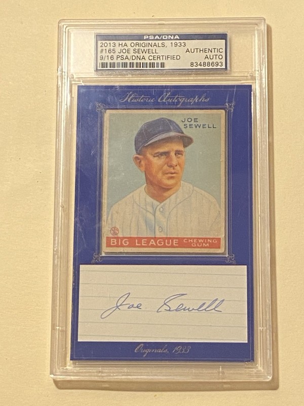 PSA DNA 2013 HA Originals 1933 Goudey Joe Sewell #165 Auto 9/16 HOF Autograph view 1