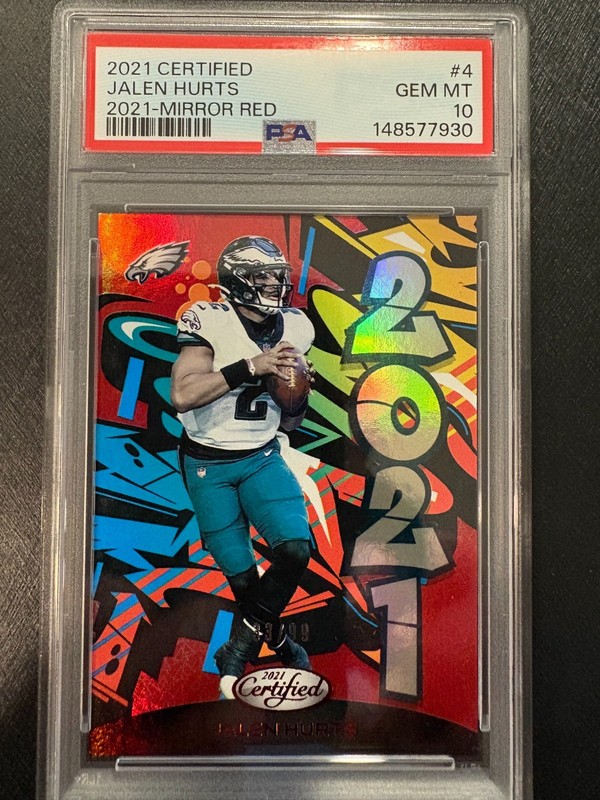 2021 Panini Certified Jalen Hurts SB CHAMP Mirror Red /99 PSA 10 POP 4 EAGLES