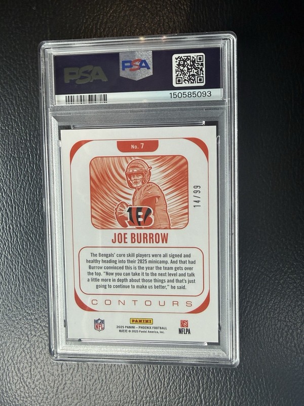 POP 1 🔥 2025 Panini Phoenix Joe Burrow Contours-Yellow Lava /99 PSA 10 view 2