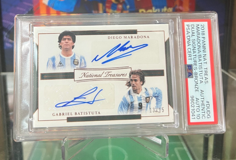 2018 National Treasures Maradona/Batistuta Bronze Dual Auto /15 PSA 10