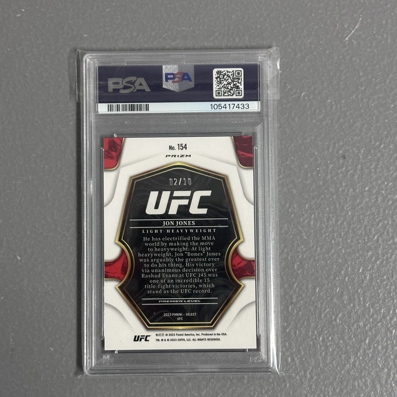 2023 Panini Select UFC Jon Jones Premier Level /10 Gold Prizm PSA 9 MINT view 2