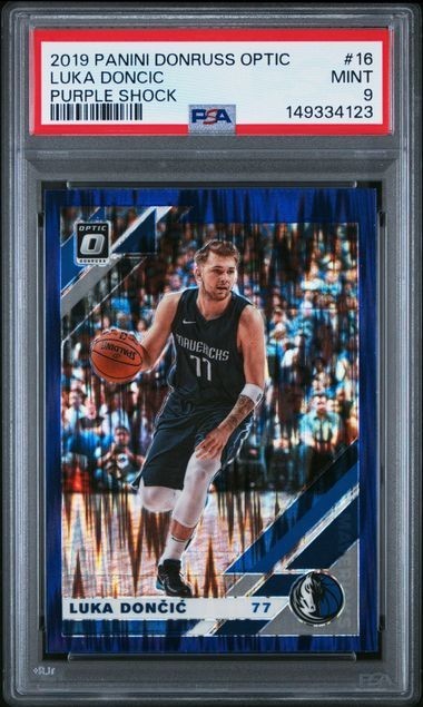 LUKA DONCIC 2019 PANINI DONRUSS OPTIC PURPLE SHOCK BASKETBALL CARD #16 PSA 9