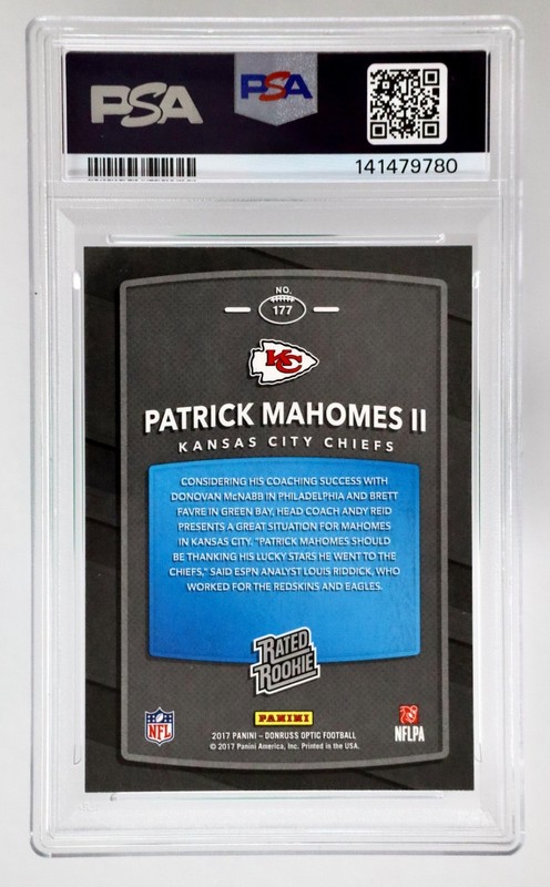 2017 Donruss Optic Patrick Mahomes II Rated Rookie PSA 9 Chiefs #177 RA1 view 2