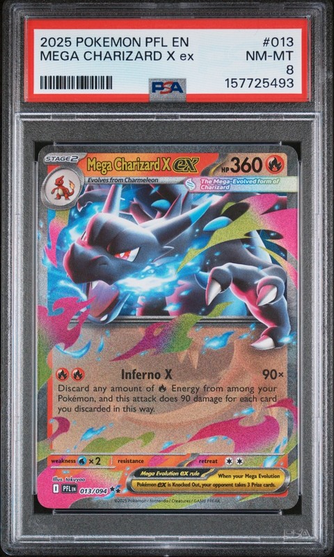 2025 POKEMON PFL EN-PHANTASMAL FLAMES #013 MEGA CHARIZARD X EX PSA 8 (FREE S&H)