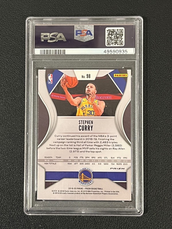 Stephen Curry 2019-20 Panini Prizm Red White Blue PSA 9 Warriors 98  view 2
