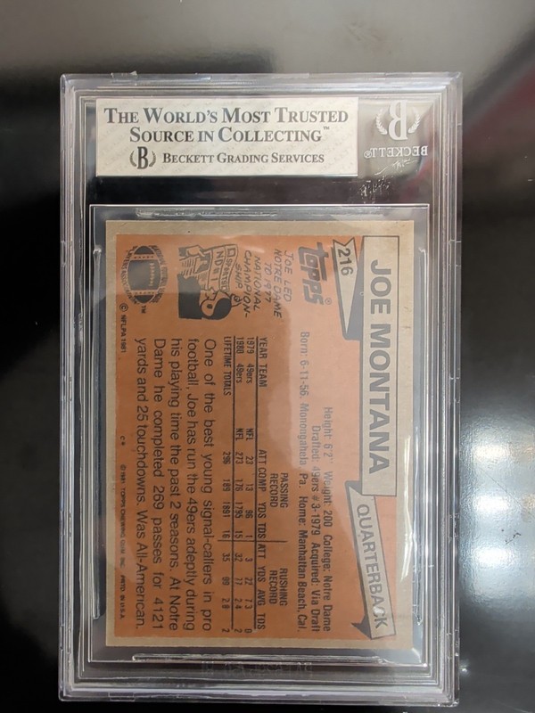 1981 Topps - Joe Montana #216 Graded 6 view 2