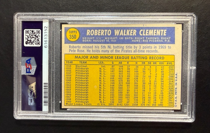 1970 Topps Baseball #  350 - Roberto Clemente - PSA 6 EX-MT view 2