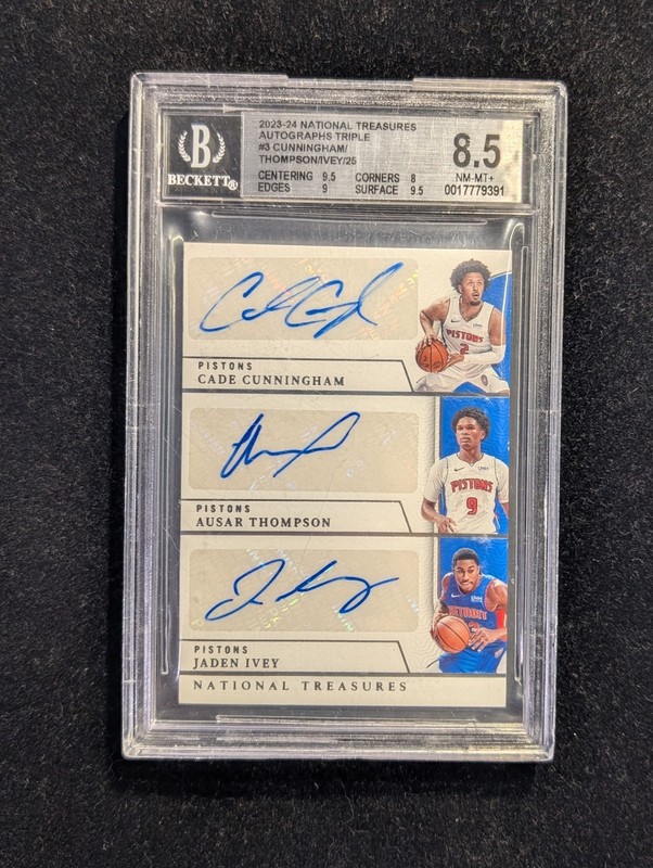 2023-24 National Treasures Cade Cunningham Ausar Thompson Ivey Auto /25 BGS 8.5