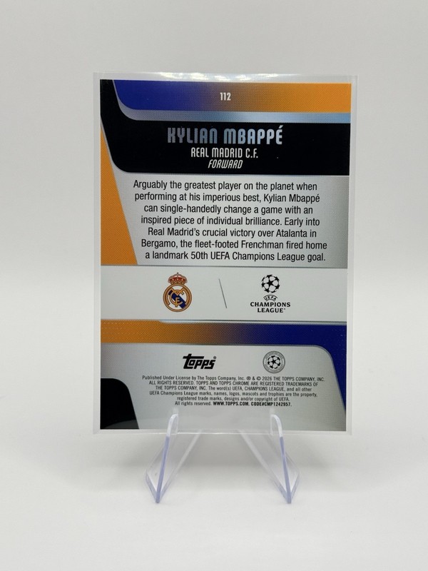 2026 Topps Chrome UEFA Kylian Mbappe Pulsar Refractor Real Madrid #112 view 2