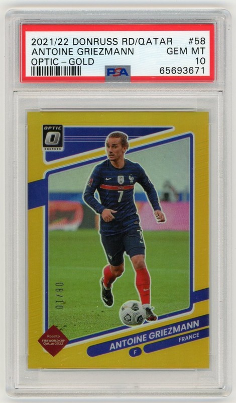 2021-22 PANINI DONRUSS WORLD CUP OPTIC GOLD PRIZM ANTOINE GRIEZMANN 8/10 PSA 10