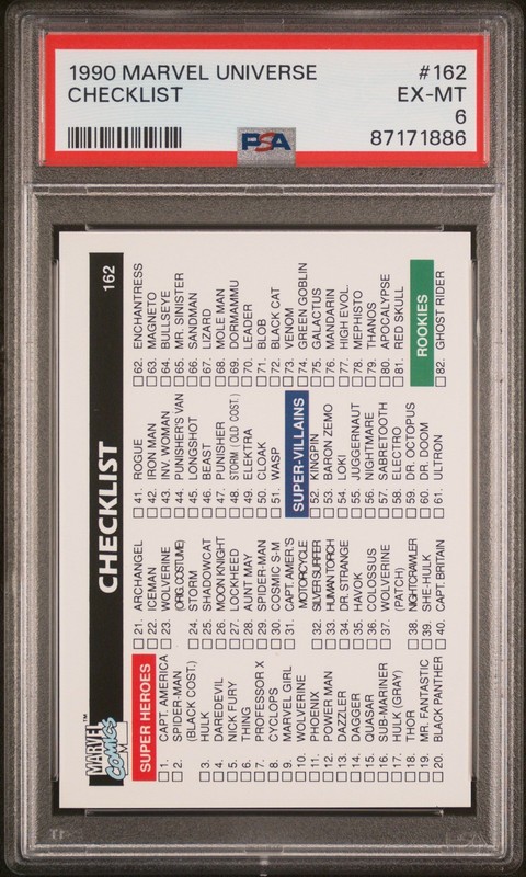 1990 Impel Marvel Universe PSA 6 CHECKLIST PSA 6 #162