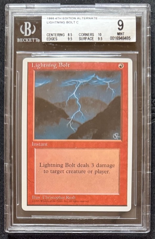 Lightning Bolt MTG 4th Edition ALTERNATE BGS Mint 9 = PSA/CGC 10 common (rare!)