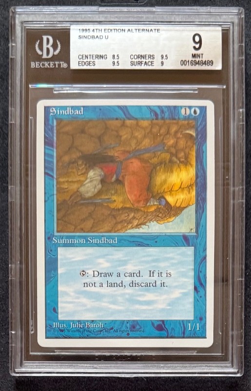 Sindbad MTG 4th Edition ALTERNATE BGS Mint 9 = PSA/CGC 10 uncommon--quite rare!